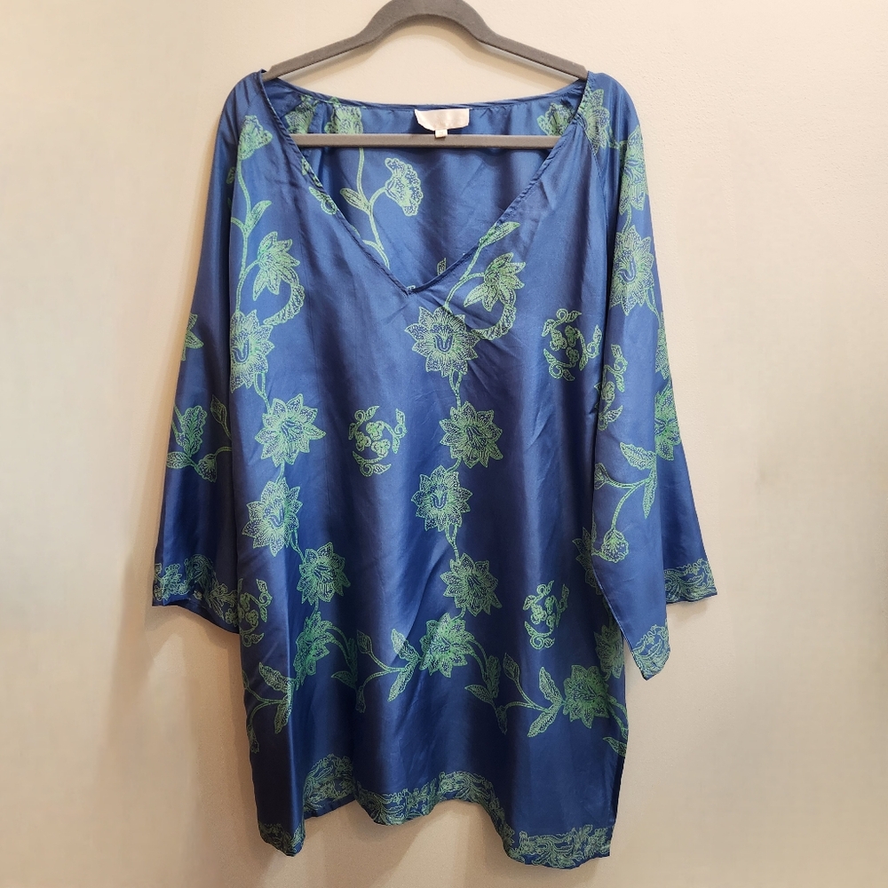 Soft Surroundings 100% SILK Blue and Green Oversized Tunic